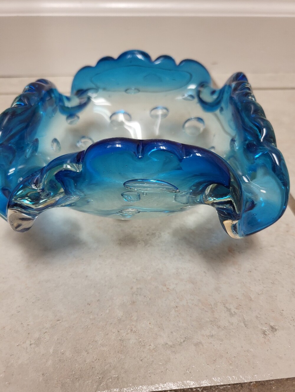 Murano Baby Blue 2.10 Lbs & 3 x 6 In Handblown Square Art Glass With Bubbles